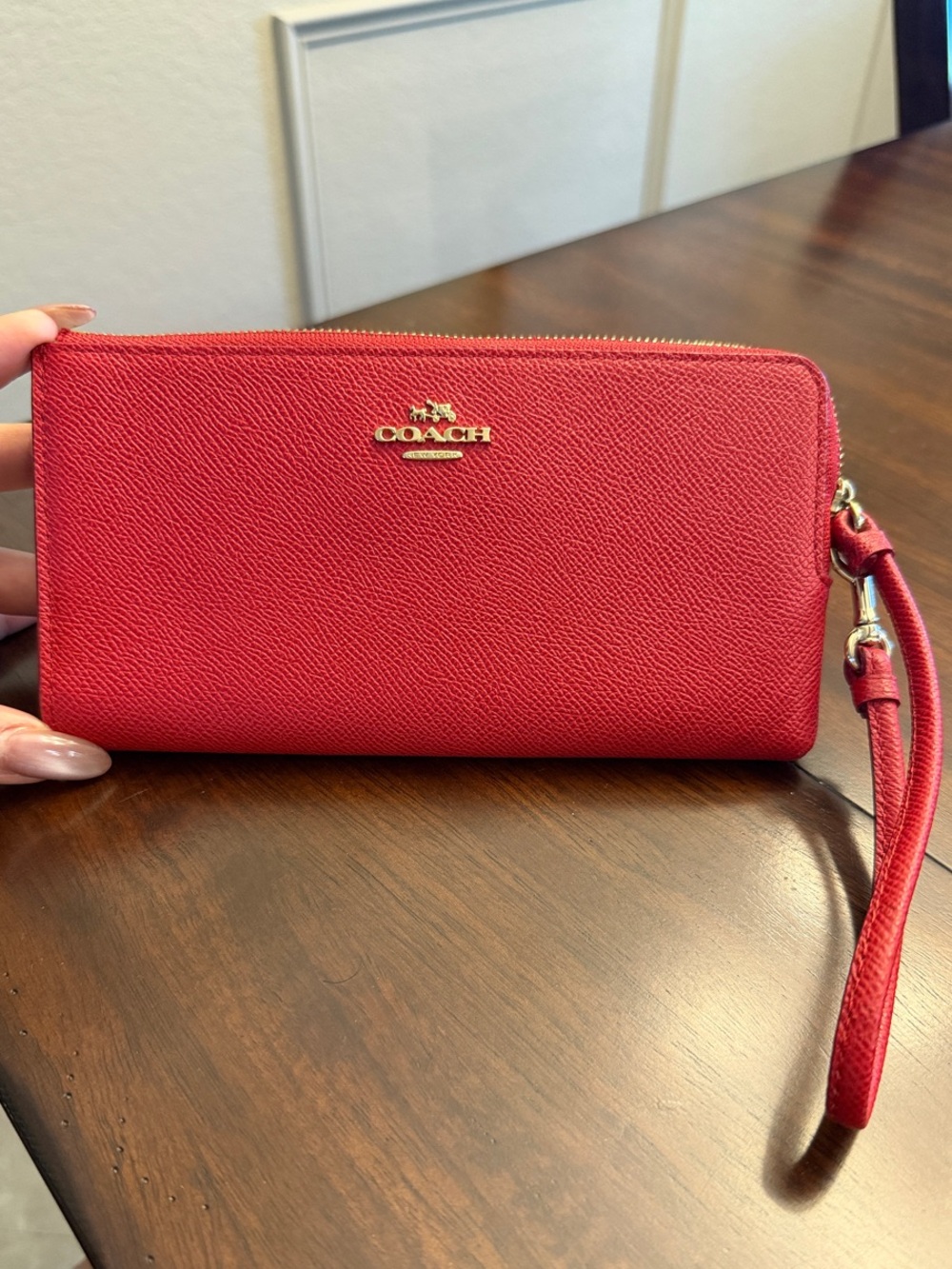 Coach Red Leather Wristlet with Gold Hardware